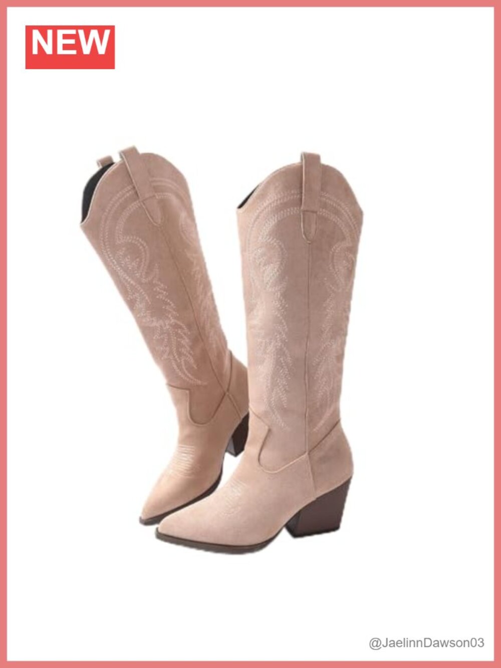 Knee High Western Cowboy Boots Faux Suede Embroidered Pull-On